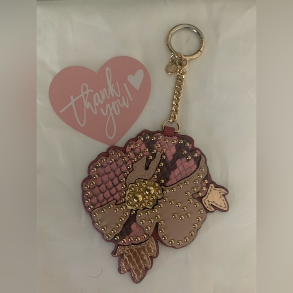 Michael Kors Studded Floral Pink and Gold Keychain
